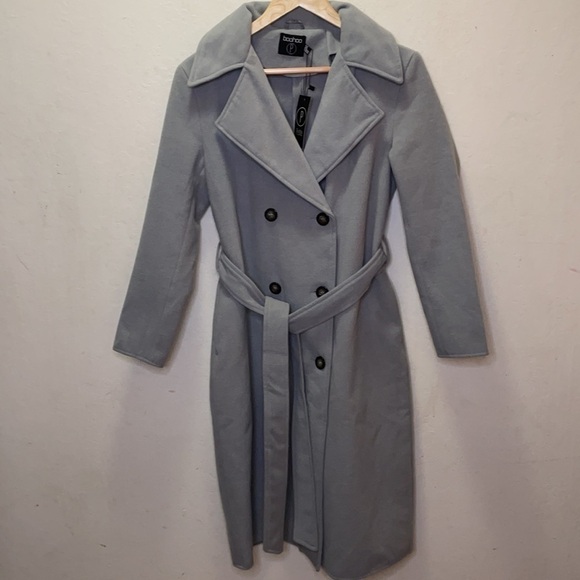 🎉Host Pick🎉 Boohoo Petite Nicole Belted Wool Look Robe Duster Coat Size 4P NWT - Picture 5 of 10